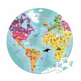 Quebra-Cabeça Dupla Face Mapa Mundi Redondo