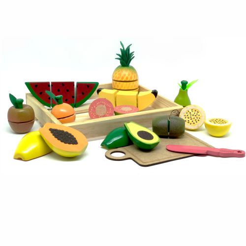 COLEÇÃO COMIDINHAS - KIT 11 FRUTINHAS COM CORTE + FACA + CAI